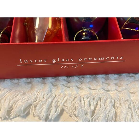 Pier 1 Imports Christmas Blown Glass Ornaments Luster Colorful Set of 4 - Picture 6 of 8